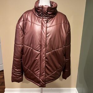 Steve Madden Metallic Dust Pink Turtleneck Full Zip Puffer Quilted Jacket Sz XL
